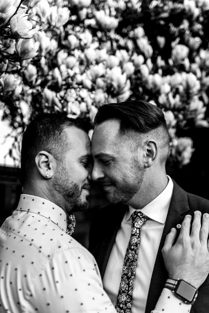 Spring engagement photos with gay couple in West End Vancouver, BC. 