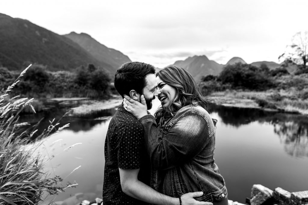 Couple during engagement photos at Pitt Lake, BC
