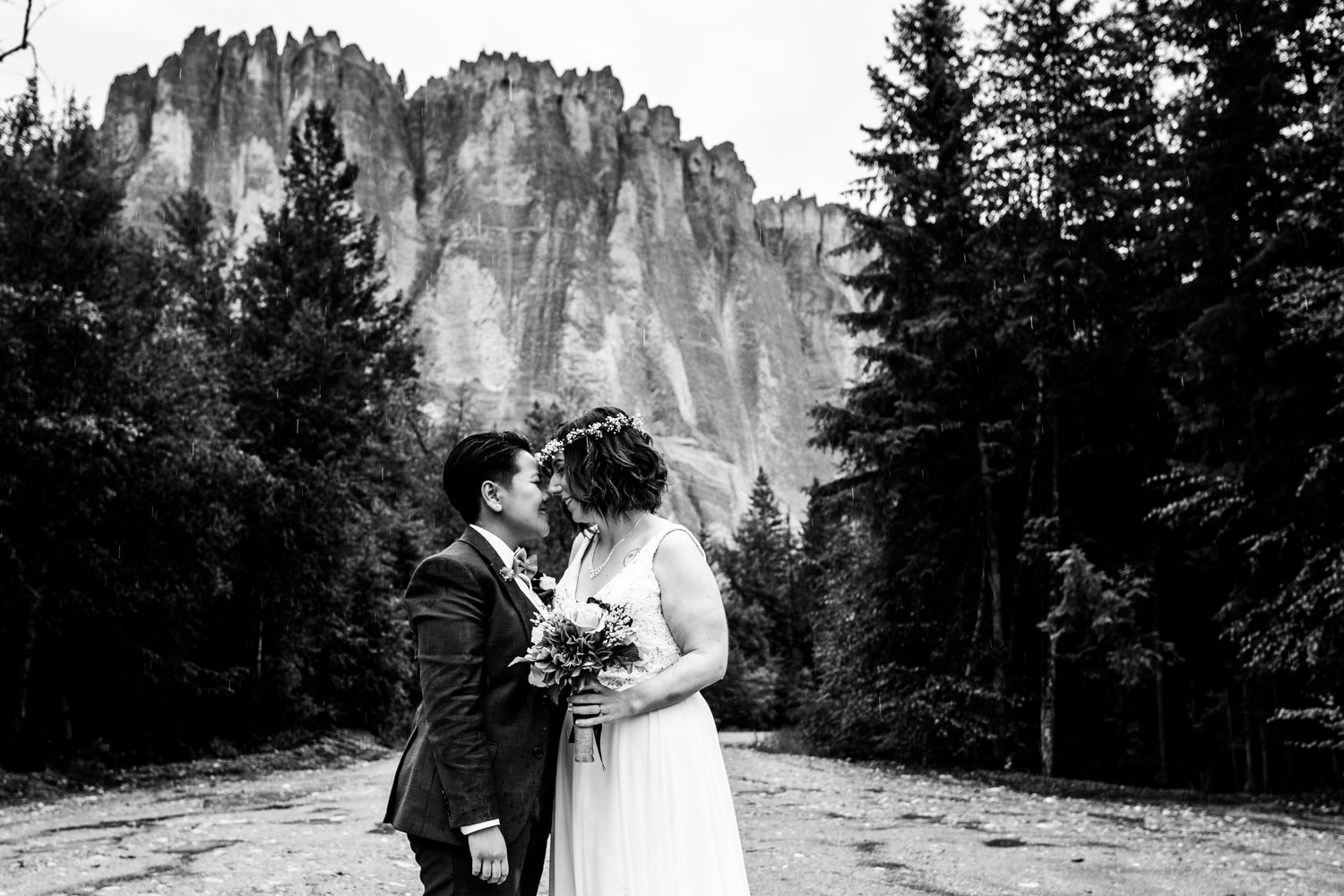 Wedding portraits in front of the Hoodoo's in fairmont hot springs.